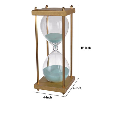 BENZARA Doug Inch 30 Minute Sand Hourglass with Modern Stand Included, Gold, Blue - BM284947