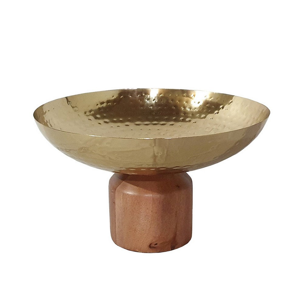 BENZARA Roe 12 Inch Large Acacia Wood Table Bowl, Steel, Decorative, Gold and Brown - BM284950