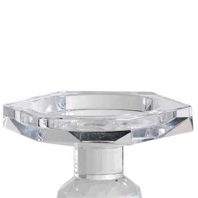 BENZARA 7 Inch Candle Holder, Crystal Glass Solid Turned Pillar, Clear - BM284964