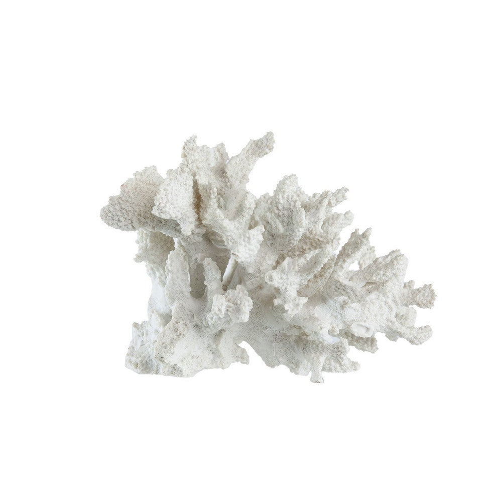 BENZARA Lily 10 Inch Faux Coral Accent Sculpture, Polyresin Decorative Piece, White - BM284967