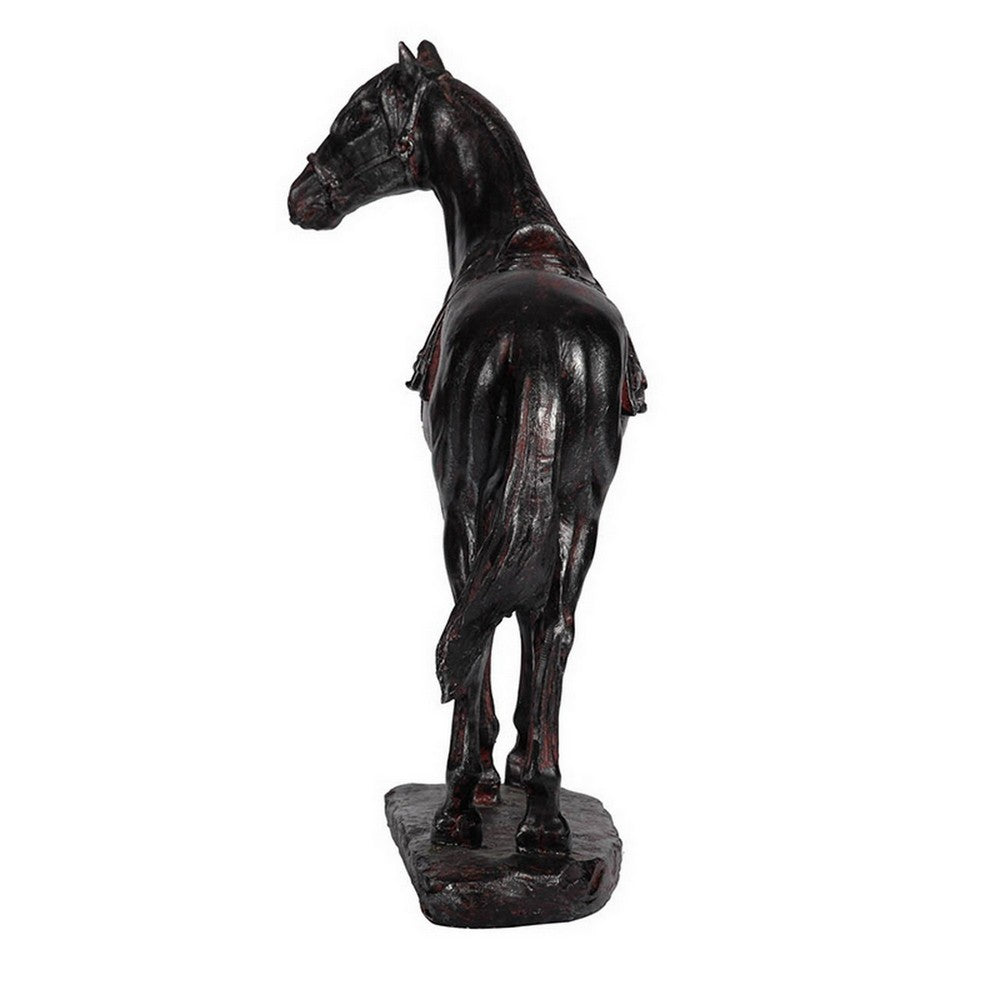 BENZARA Don 10 Inch Horse Figurine Sculpture, Handmade Table Accent Brown Polyresin - BM284974