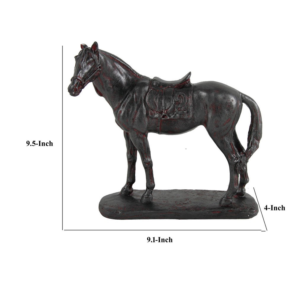 BENZARA Don 10 Inch Horse Figurine Sculpture, Handmade Table Accent Brown Polyresin - BM284974