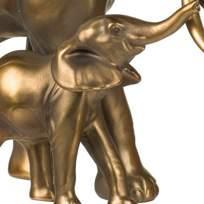 BENZARA Don 12 Inch Elephant and Baby Statuette, Table Accent Decor, Gold Polyresin - BM284978