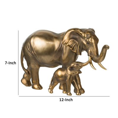 BENZARA Don 12 Inch Elephant and Baby Statuette, Table Accent Decor, Gold Polyresin - BM284978