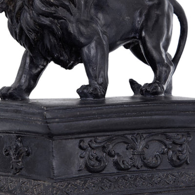 BENZARA Ari Set of 2 Classic Bookends, Lion Statuette Figurines, Glossy Black Resin - BM284983