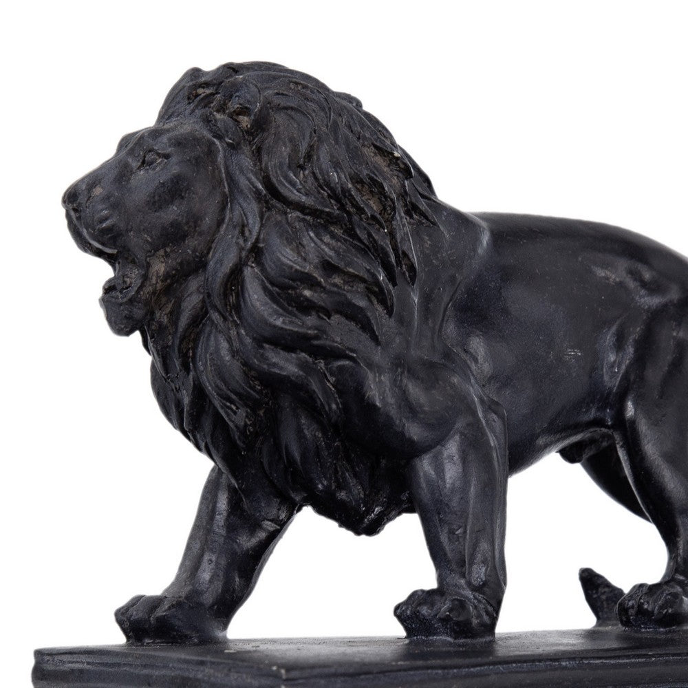 BENZARA Ari Set of 2 Classic Bookends, Lion Statuette Figurines, Glossy Black Resin - BM284983