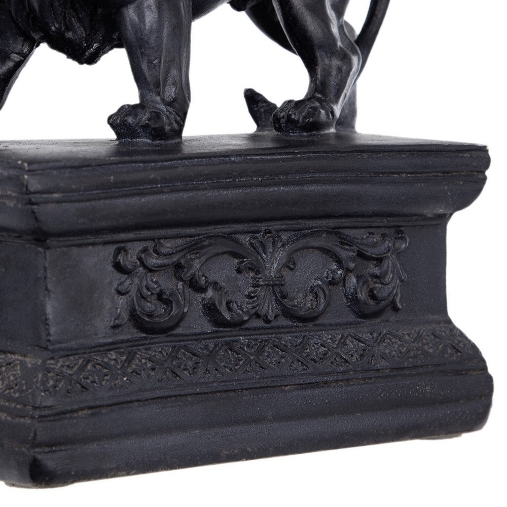 BENZARA Ari Set of 2 Classic Bookends, Lion Statuette Figurines, Glossy Black Resin - BM284983