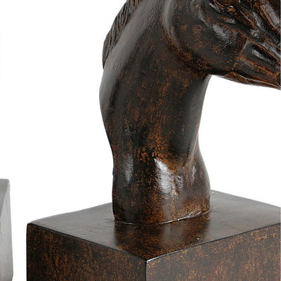 BENZARA Ari Set of 2 Bookends, Elegant Realistic Horse Bust FIgurines, Dark Brown - BM284985