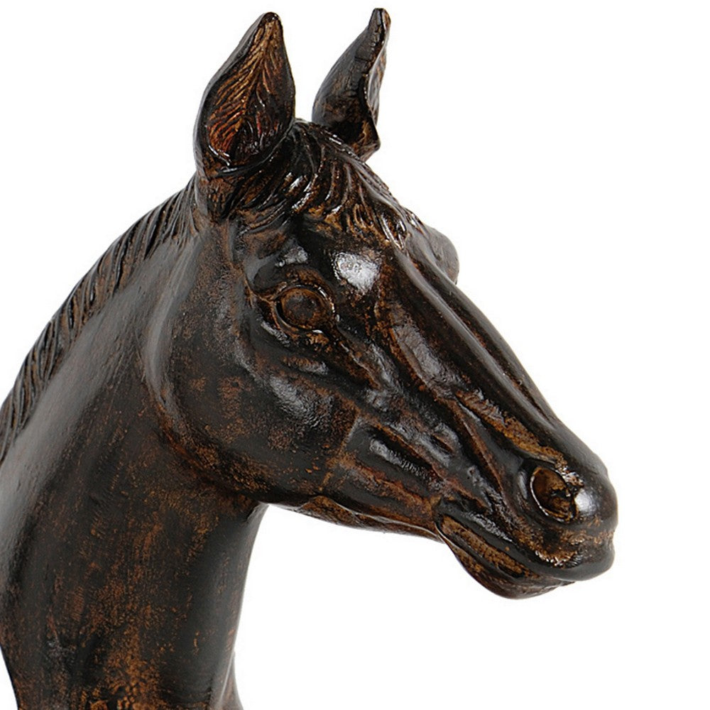 BENZARA Ari Set of 2 Bookends, Elegant Realistic Horse Bust FIgurines, Dark Brown - BM284985