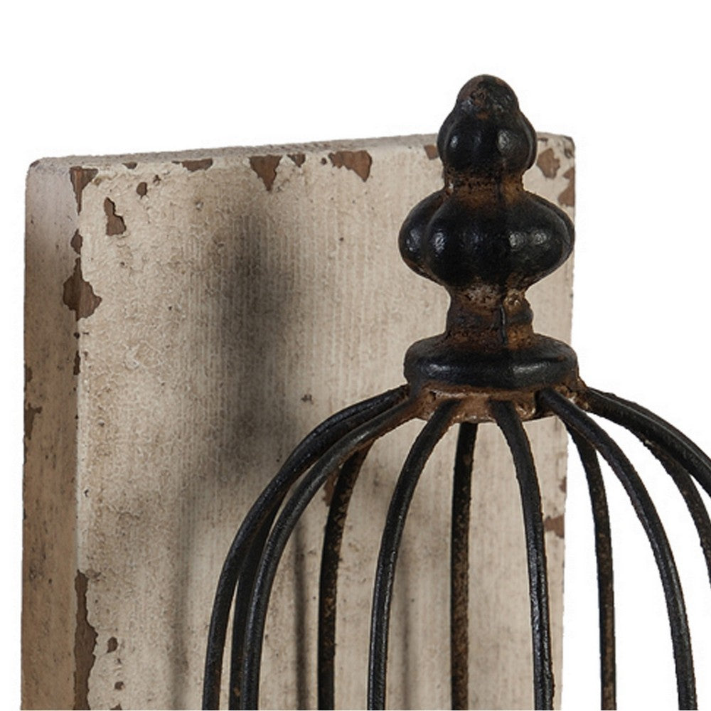 BENZARA Ari Set of 2 Classic Bookends, Birdcage, Iron and Fir Wood, Black, Brown - BM284986