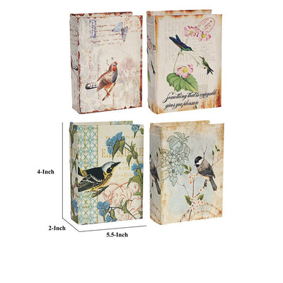 BENZARA Anya Set of 4 Artisanal Boxes for Accessories, Book Inspired Look, Birds - BM284995