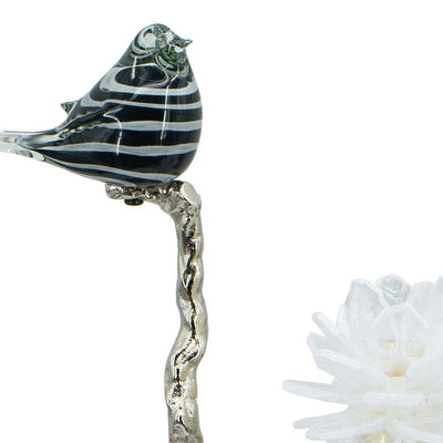 BENZARA Sue 15 Inch Accent Decor Figurine, Bird on a Branch, Flower, Black, Silver - BM285005