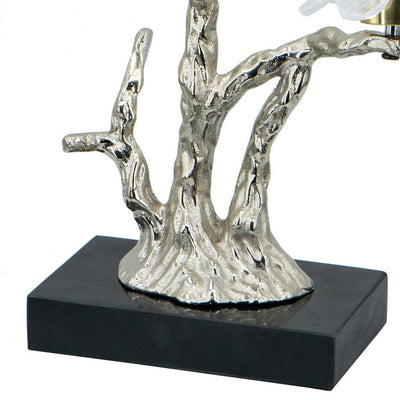 BENZARA Sue 15 Inch Accent Decor Figurine, Bird on a Branch, Flower, Black, Silver - BM285005