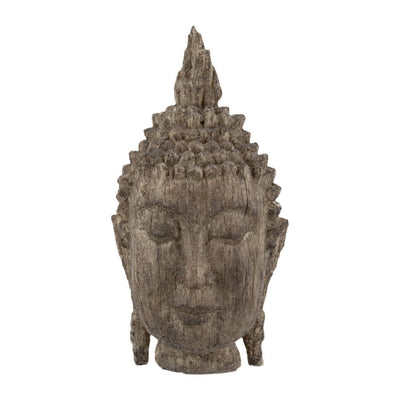 BENZARA 12 Inch Buddha Head Sculpture, Calming Accent Decoration, Polyresin, Brown - BM285008