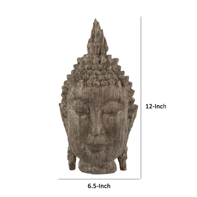 BENZARA 12 Inch Buddha Head Sculpture, Calming Accent Decoration, Polyresin, Brown - BM285008