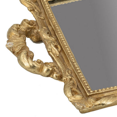 BENZARA 16 Inch Serving Tray, Decorative, Mirrored Bottom, Carved Gold Frame - BM285017