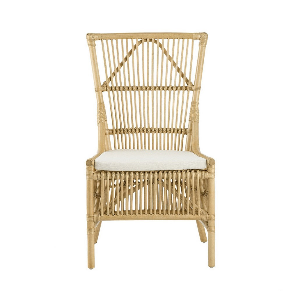 BENZARA 23 Inch Rattan Dining Side Chair, Soft Padded Seat, Natural Brown, White - BM285041