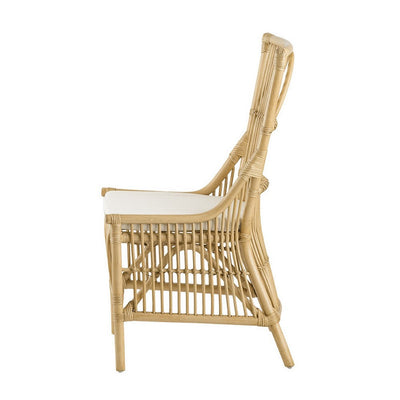 BENZARA 23 Inch Rattan Dining Side Chair, Soft Padded Seat, Natural Brown, White - BM285041