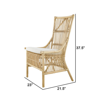 BENZARA 23 Inch Rattan Dining Side Chair, Soft Padded Seat, Natural Brown, White - BM285041