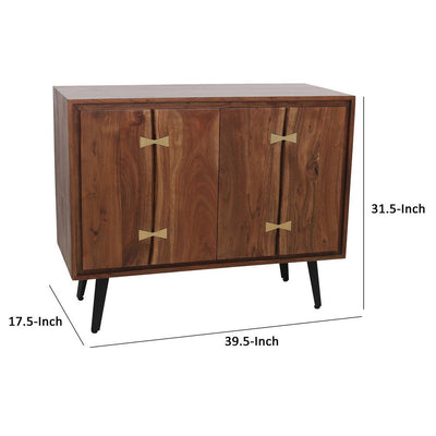 BENZARA 39 Inch Sideboard Cabinet Console Table, Double Doors, Gold Accents, Brown - BM285046