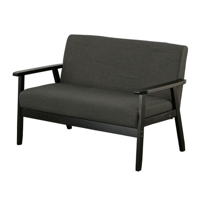 BENZARA Gala 45 Inch Modern Loveseat Bench, Dark Gray Fabric, Jet Black Wood Frame - BM286582