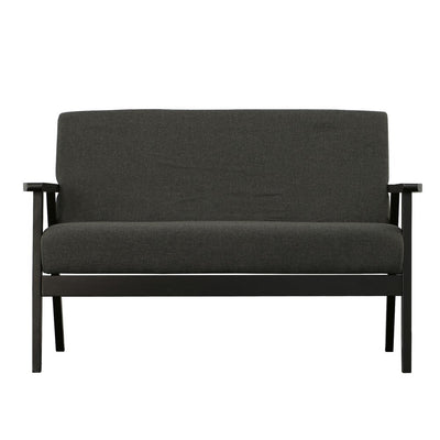 BENZARA Gala 45 Inch Modern Loveseat Bench, Dark Gray Fabric, Jet Black Wood Frame - BM286582