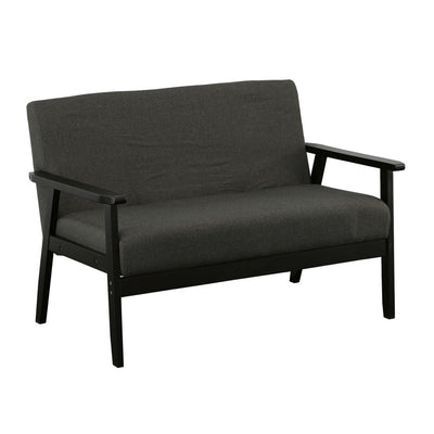 BENZARA Gala 45 Inch Modern Loveseat Bench, Dark Gray Fabric, Jet Black Wood Frame - BM286582