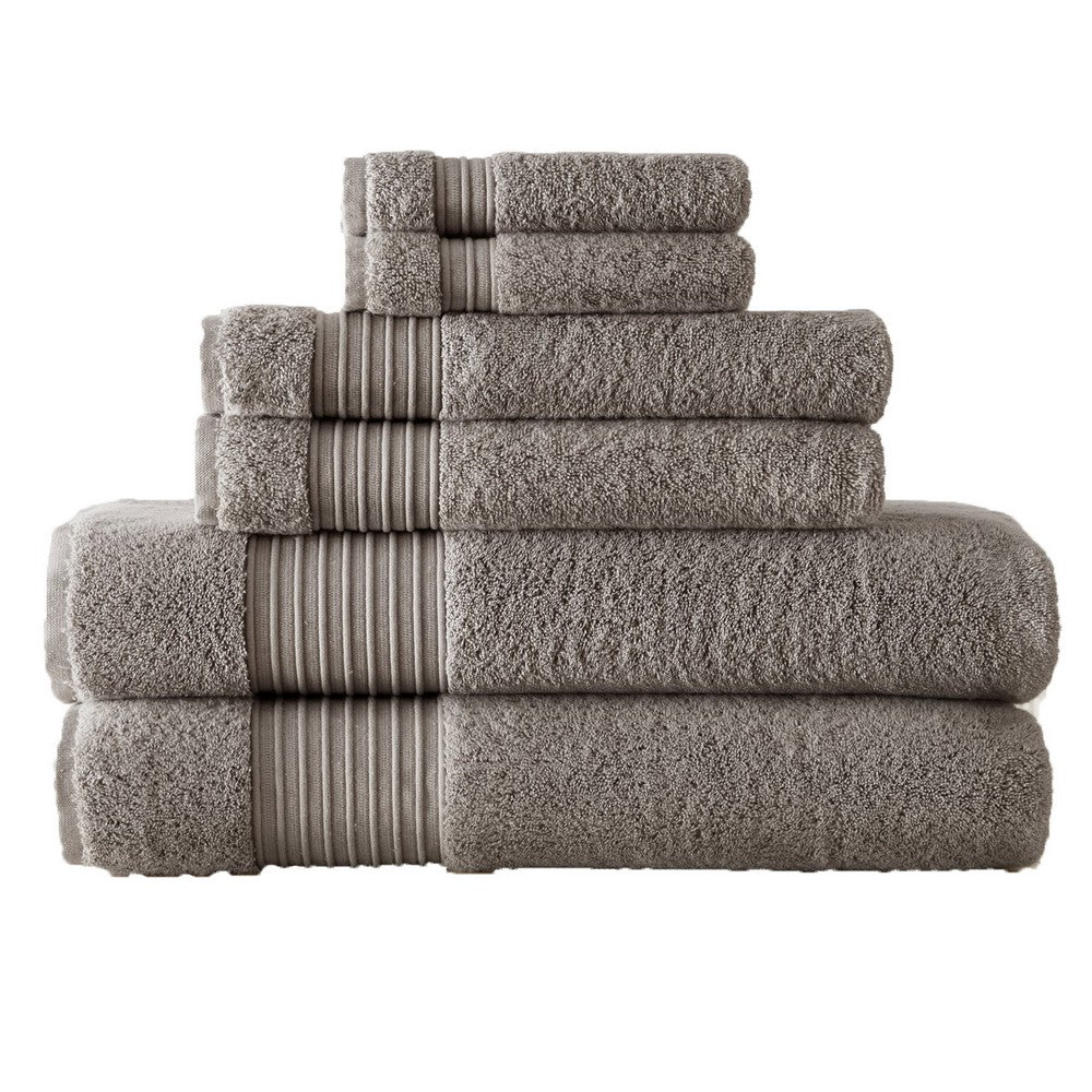 BENZARA Gem 6 Piece Towel Set, Soft Turkish Cotton, Absorbent Texture, Dark Gray - BM287466