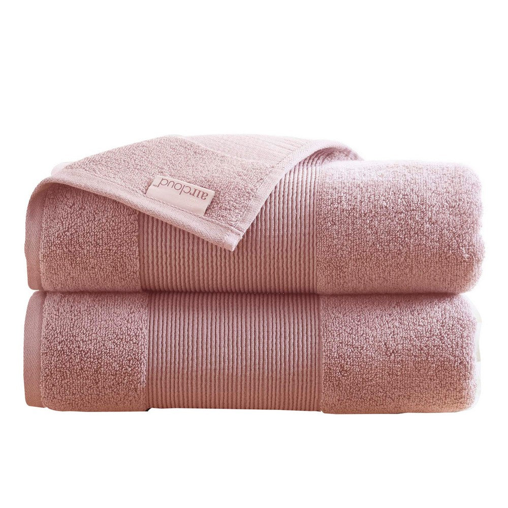 BENZARA Lyra 2 Piece Ultra Soft Towel Set, Cotton, Absorbent Shaggy Texture, Pink - BM287480