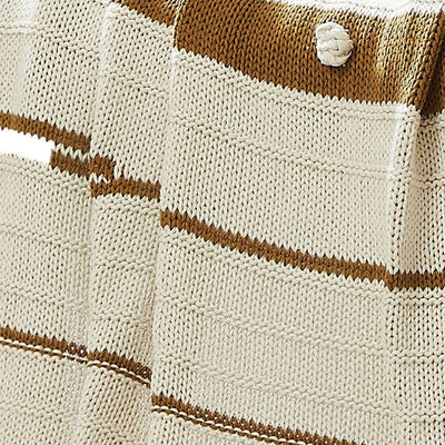 BENZARA Kai 50 x 70 Throw Blanket with Fringes, Soft Knitted Cotton, Ivory, Gold - BM287506