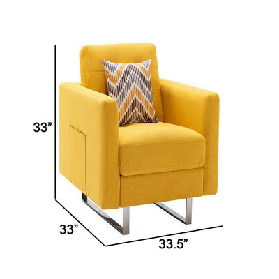 BENZARA Lewa 34 inch Modern Accent Armchair, Silver Metal Legs, Tufted Seat, Yellow - BM287619