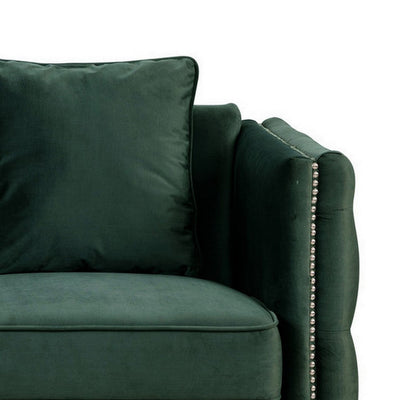 BENZARA Zion 53 Inch Accent Loveseat, Nailhead Trim, Button Tufted, Green Velvet - BM287658