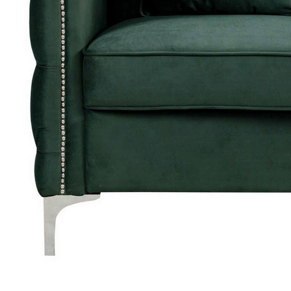 BENZARA Zion 53 Inch Accent Loveseat, Nailhead Trim, Button Tufted, Green Velvet - BM287658