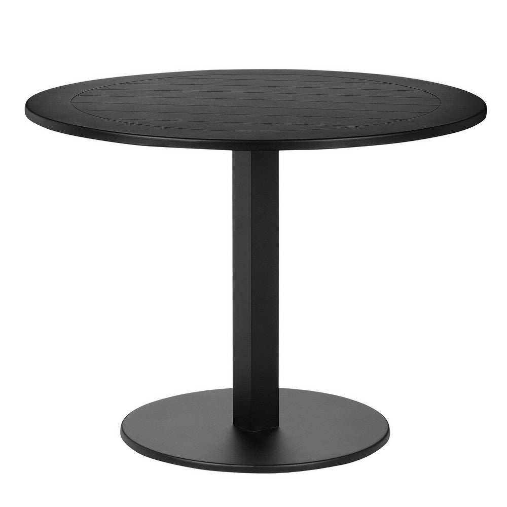 BENZARA Keli 35 Inch Round Dining Table, Black Aluminum Frame, Foldable Design - BM287780