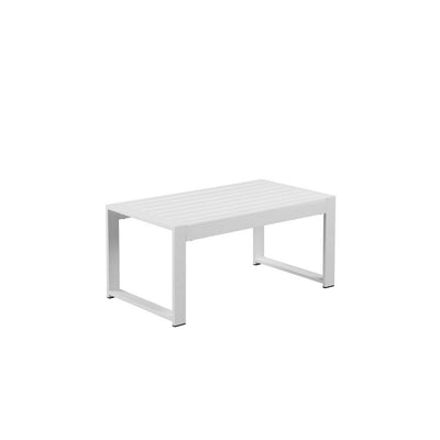 BENZARA Lark 35 Inch Outdoor Coffee Table, White Aluminum Frame, Polyresin Top - BM287801