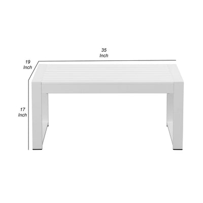 BENZARA Lark 35 Inch Outdoor Coffee Table, White Aluminum Frame, Polyresin Top - BM287801