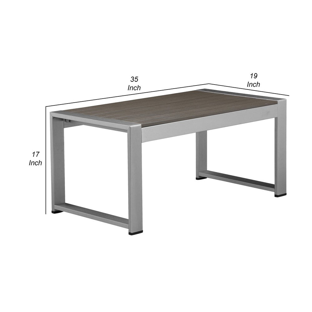 BENZARA Kili 35 Inch Coffee Table, Polyresin Surface, White Gray Aluminum Frame - BM287844