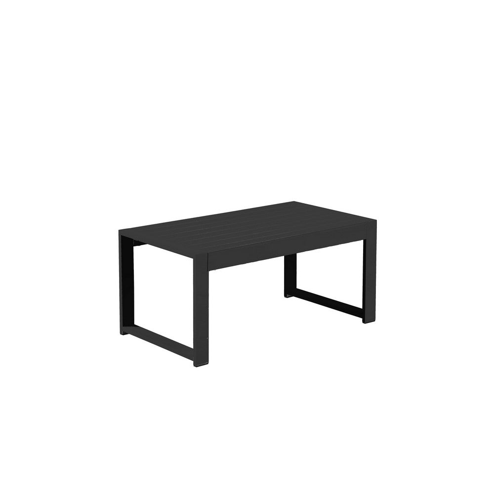 BENZARA Kili 35 Inch Coffee Table, Polyresin Surface, Jet Black Aluminum Frame - BM287846