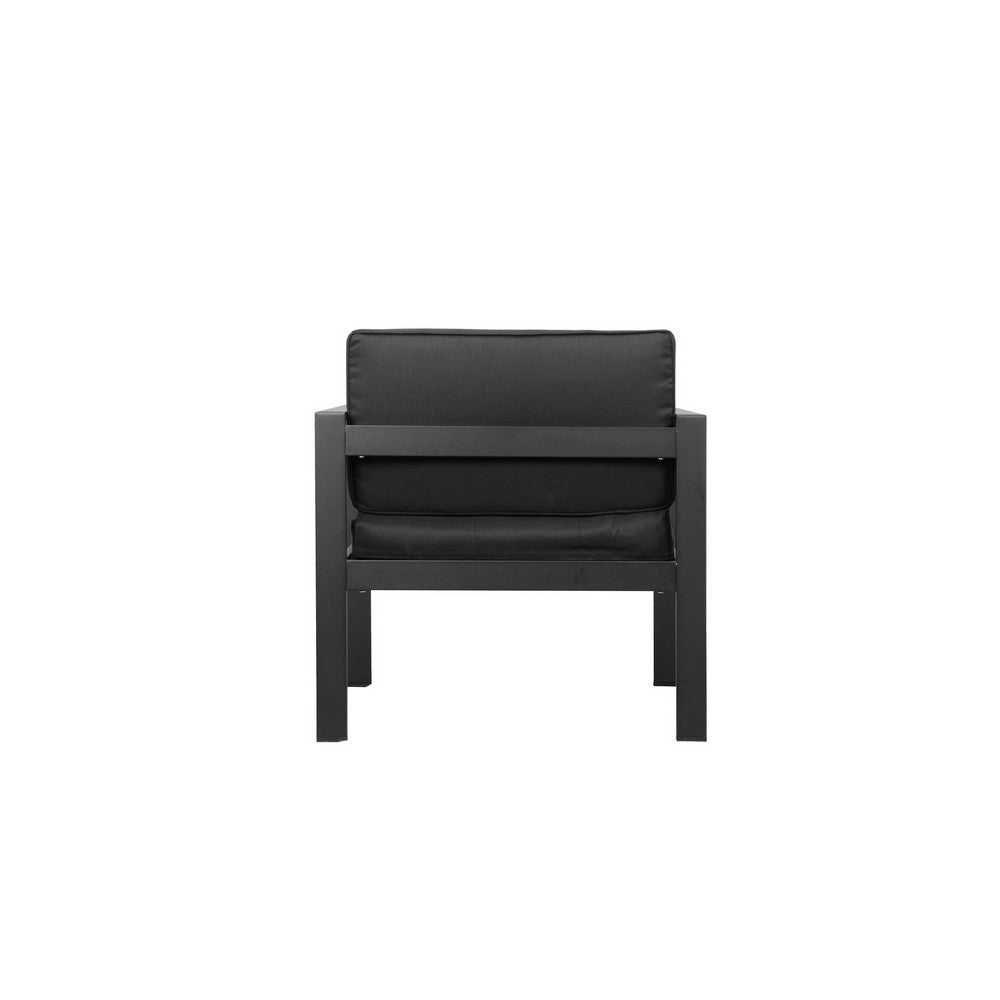 BENZARA Kili 29 Inch Armchair, Jet Black Aluminum Frame, Water Resistant Fabric - BM287852