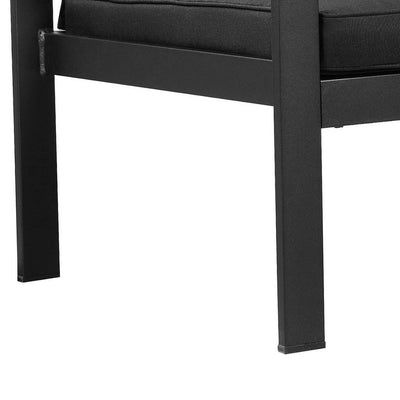 BENZARA Kili 29 Inch Armchair, Jet Black Aluminum Frame, Water Resistant Fabric - BM287852