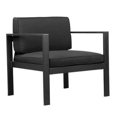 BENZARA Kili 29 Inch Armchair, Jet Black Aluminum Frame, Water Resistant Fabric - BM287852