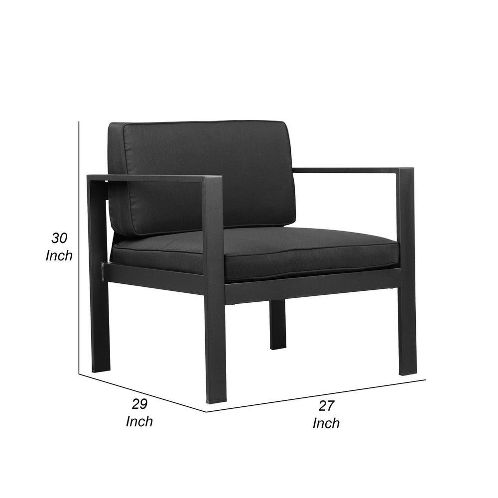 BENZARA Kili 29 Inch Armchair, Jet Black Aluminum Frame, Water Resistant Fabric - BM287852