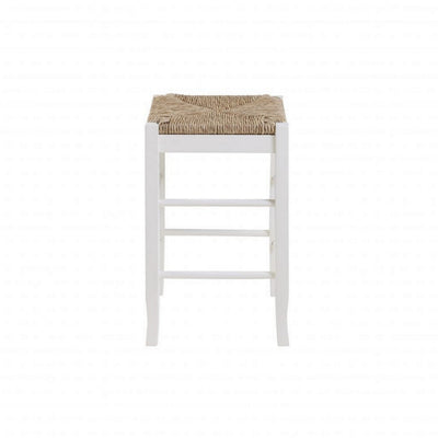 BENZARA Square Wooden Frame Counter Stool with Hand Woven Rush, White and Brown - BM61433