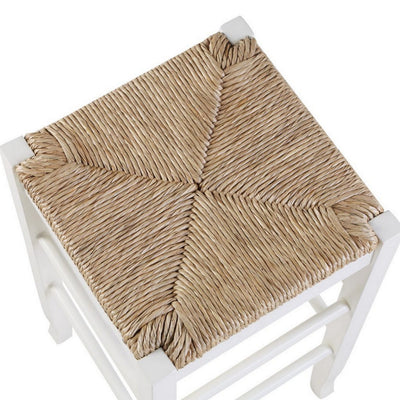 BENZARA Square Wooden Frame Counter Stool with Hand Woven Rush, White and Brown - BM61433