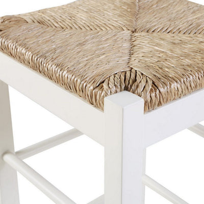 BENZARA Square Wooden Frame Counter Stool with Hand Woven Rush, White and Brown - BM61433