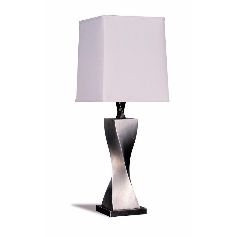 BENZARA BM69258 Square Shade Twist Table Lamp, White & Silver, Set of 2