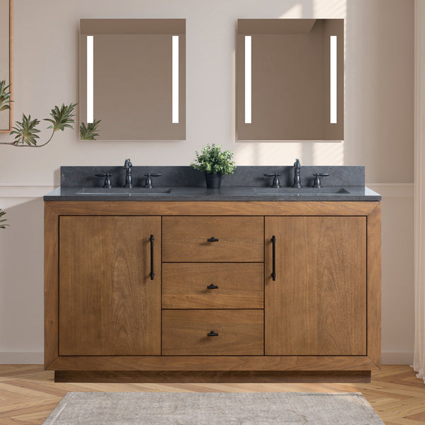 Double Sink Bathroom Vanity in Tan with Black Limestone Top CVG DB