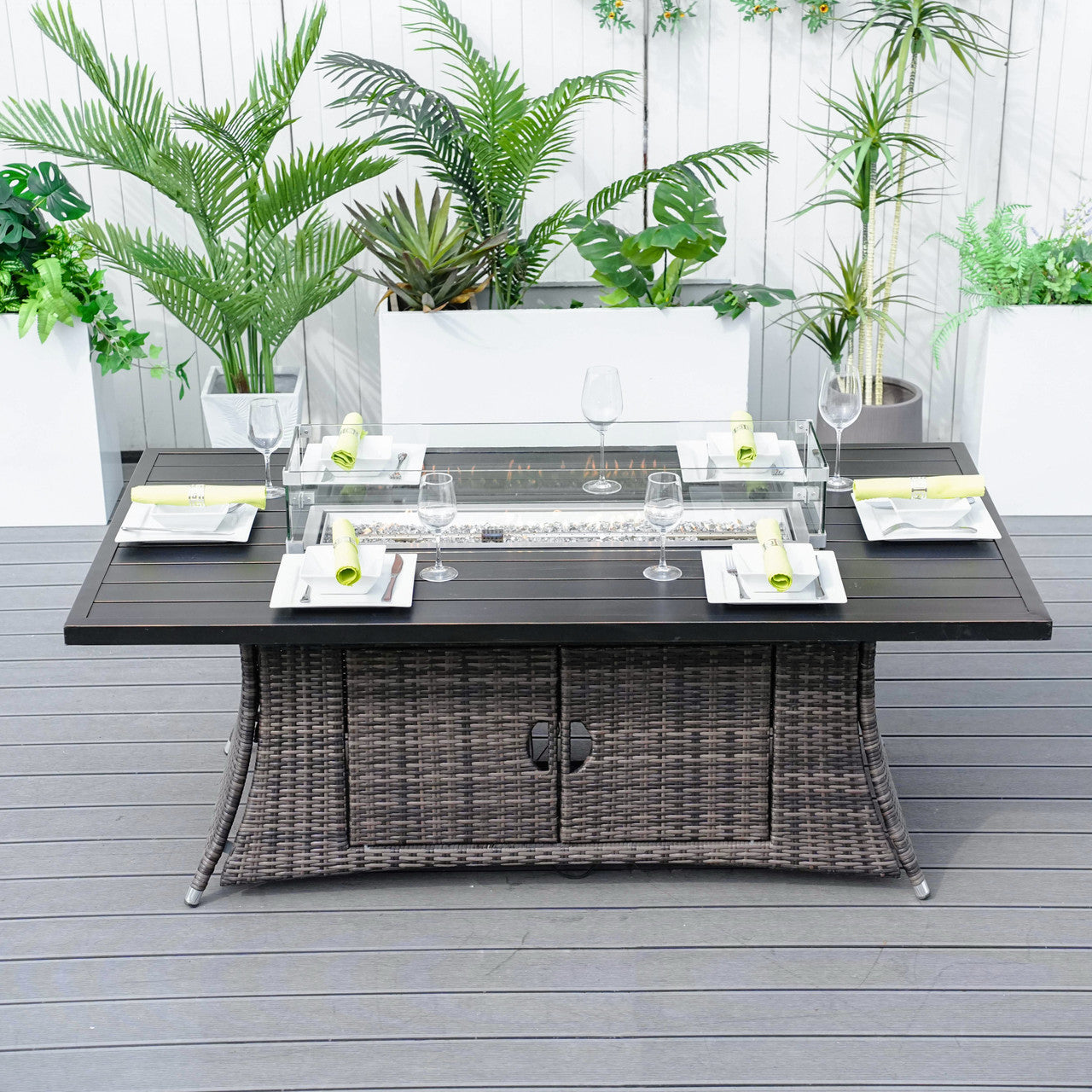 Direct Wicker High-Grade Aluminum Tube Brush Table With Hand-Woven Rattan Fire Pit Table (PAG-1106RA-Table)