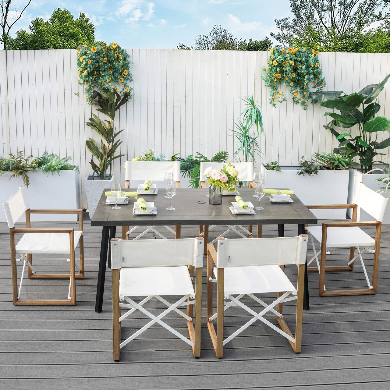 Direct Wicker Aluminum Outdoor Dining Table and Folding Chair Set