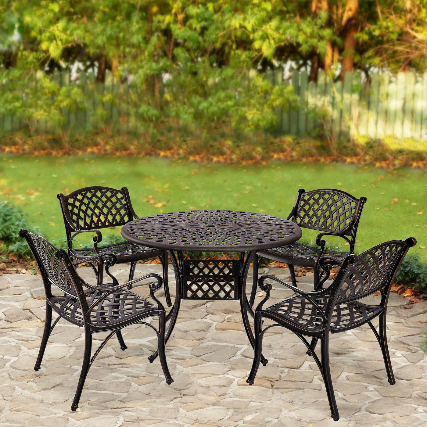 Kinger Home Aiden 5-Piece Cast Aluminum Outdoor Dining Set – Stylish & Durable